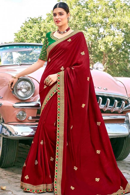 Latest Maroon Silk Embroidered Saree with Blouse
