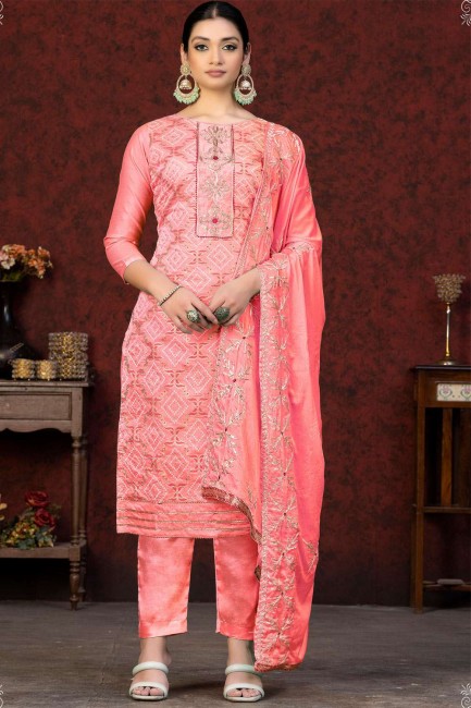 Pink Weaving Cotton Salwar Kameez