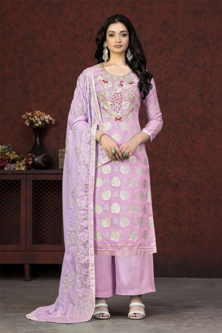 Banarsi jacquard Light purple Salwar Kameez in Embroidered