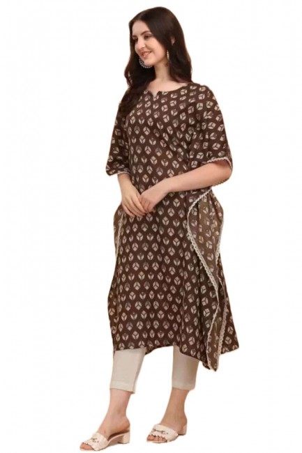 Straight Kurti in Multicolor Cotton with Printed