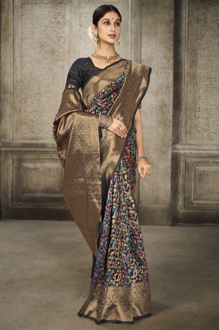 Banarasi silk Saree with Weaving in Black