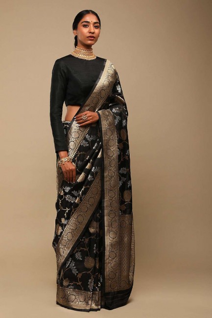 Zari,weaving,lace border Banarasi silk Party Wear Saree in Black