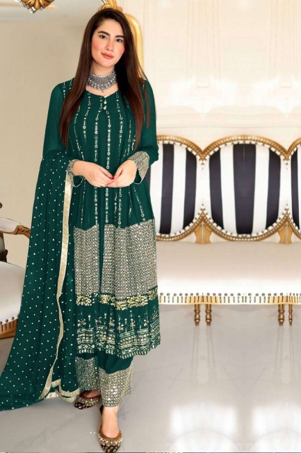 Embroidered Green Anarkali Suit in Georgette