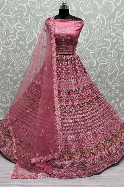 Pink Stone with moti Wedding Lehenga Choli in Net