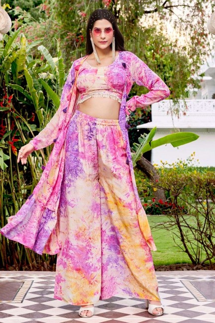 Silk Palazzo Suit with Printed in Purple