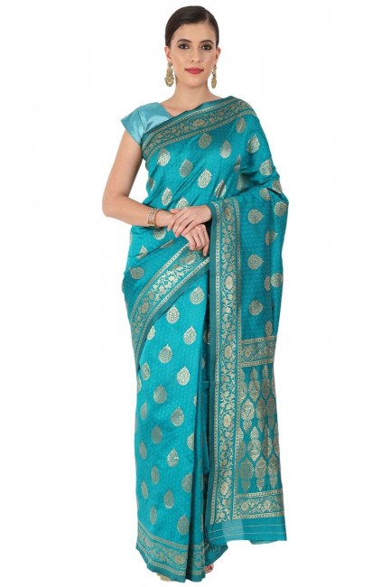 Silk Weaving Turquoise  Saree with Blouse