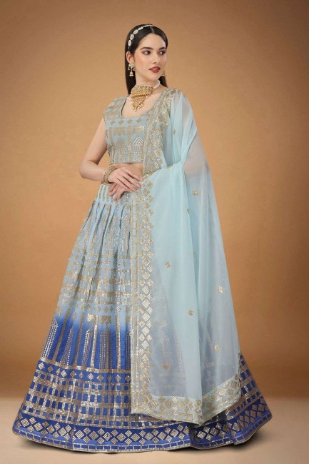 Sky blue Georgette Embroidered Wedding Lehenga Choli with Dupatta