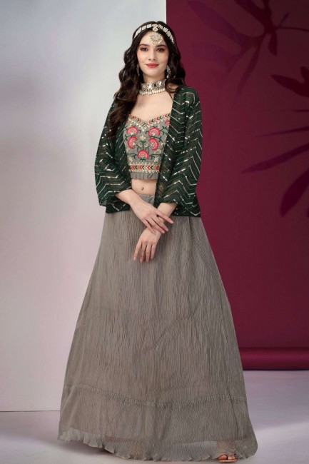 Georgette Wedding Lehenga Choli in Grey with Embroidered