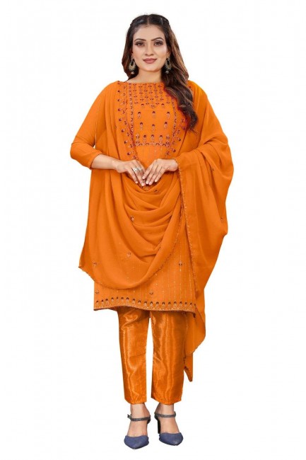 Orange Embroidered Georgette Salwar Kameez