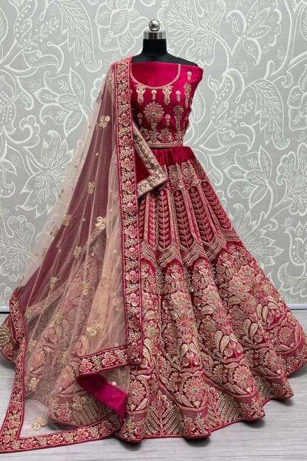 Rani pink  Bridal Lehenga Choli with Stone with moti Velvet