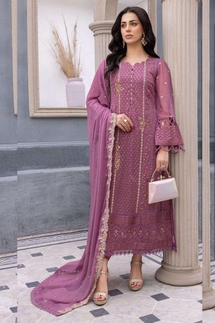 Light purple Georgette Embroidered Pakistani Suit with Dupatta