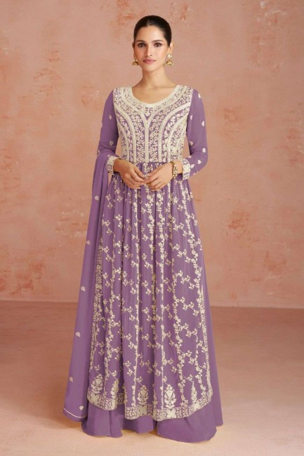 Lavendar  Anarkali Suit in Georgette with Embroidered