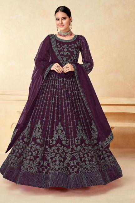 Purple Anarkali Suit with Embroidered Georgette