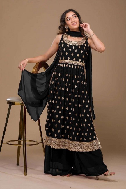 Black Sharara Suit with Embroidered Georgette