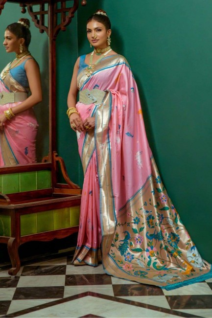 Zari Silk Wedding Saree in Baby pink