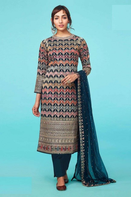 Georgette Multicolor Salwar Kameez in Embroidered