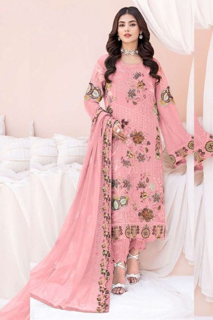 Salwar Kameez Georgette  in Pink with Embroidered