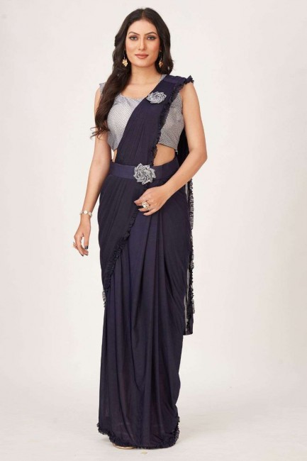 Silk Saree with Lace border in Blue
