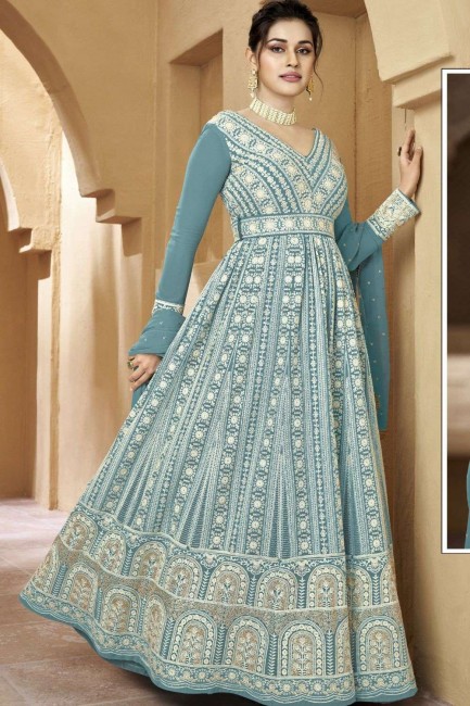 Anarkali Suit in Sky  Georgette with Embroidered