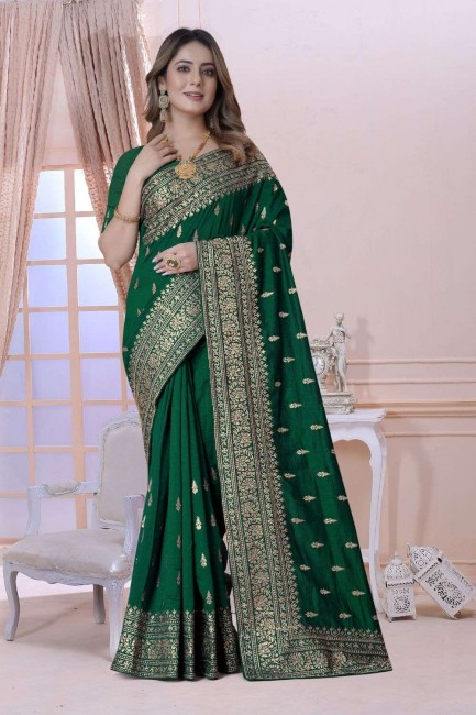 Weaving Silk Green Saree