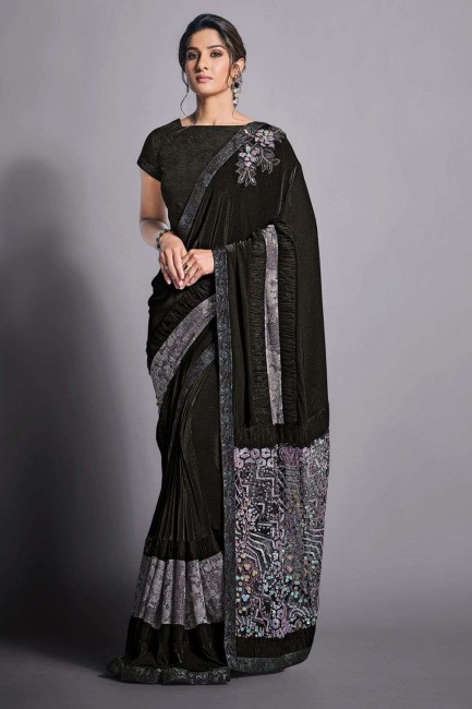 Black Saree  Sequins,embroidered  in Lycra