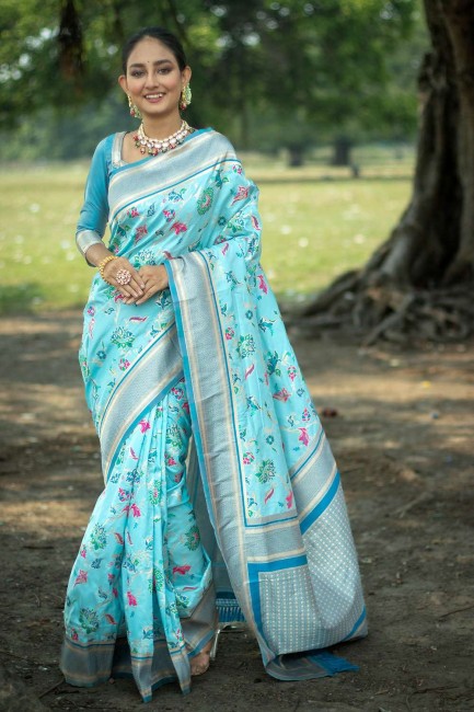 Firozi  Zari Saree in Silk