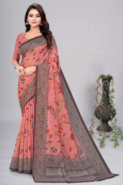 Digital print Chanderi Saree in Pink with Blouse