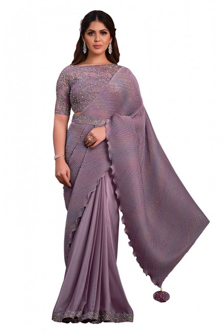 Purple Stone,sequins,thread Saree in Banarasi silk