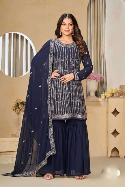 Faux georgette Palazzo Suit with Embroidered