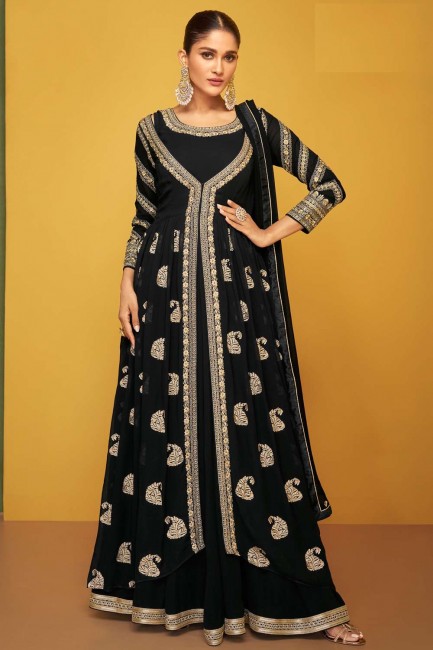 Black Georgette Eid Anarkali Suit with Embroidered