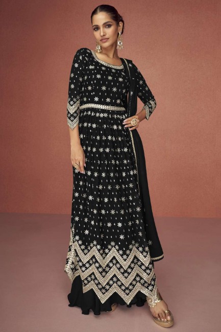 Embroidered Black  Georgette Eid Anarkali Suit