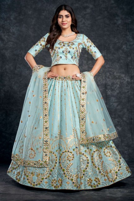 sky Blue Silk Wedding Lehenga Choli with Embroidered