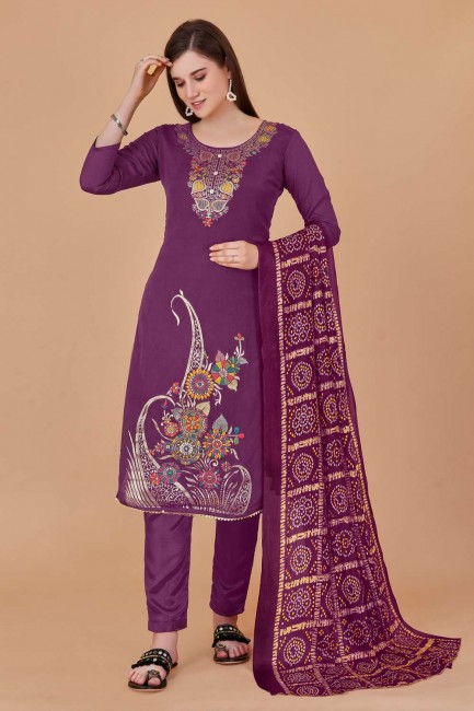 Printed Jacquard Light purple Salwar Kameez with Dupatta