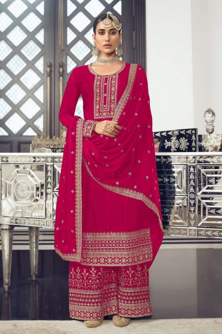 Eid Pink Palazzo Suit with Embroidered Silk