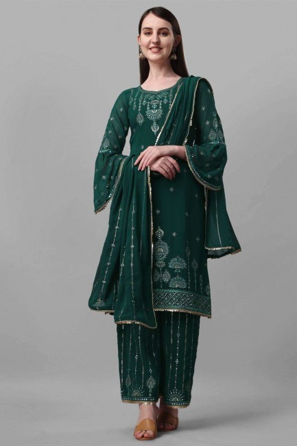 Georgette Embroidered Pakistani Suit in Teal