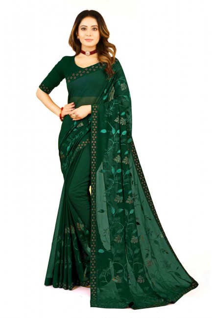Green Party Wear Saree in Embroidered Georgette