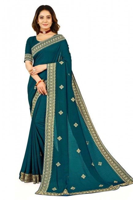 Georgette Zari,embroidered Blue Saree with Blouse