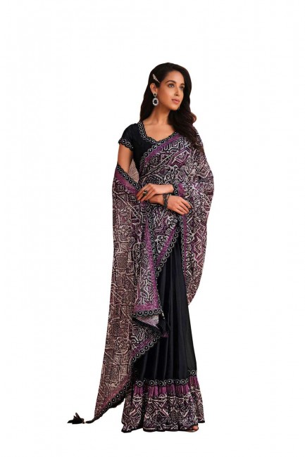Embroidered,digital print Silk Saree in Purple with Blouse