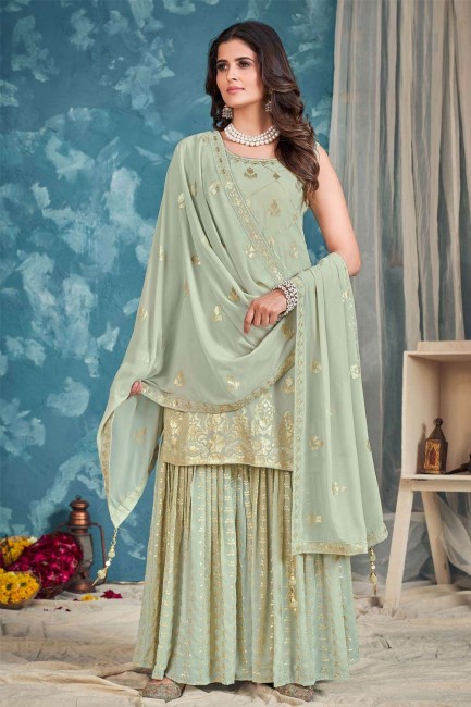 Sharara Suit in Light green Georgette with Sequins