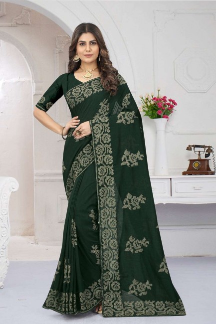 Green Saree Silk  in with Embroidered
