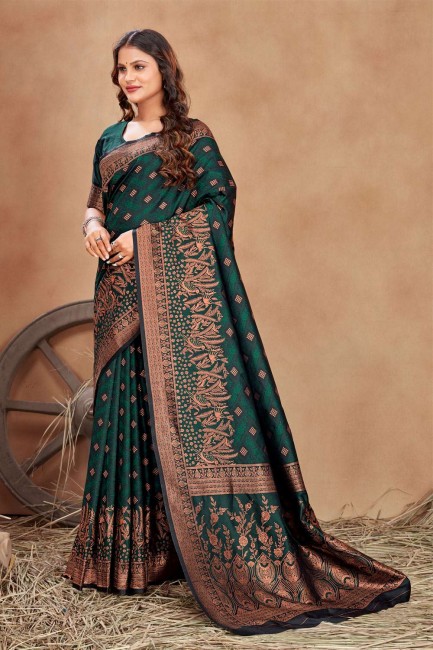 Saree in Multicolor Satin with Weaving