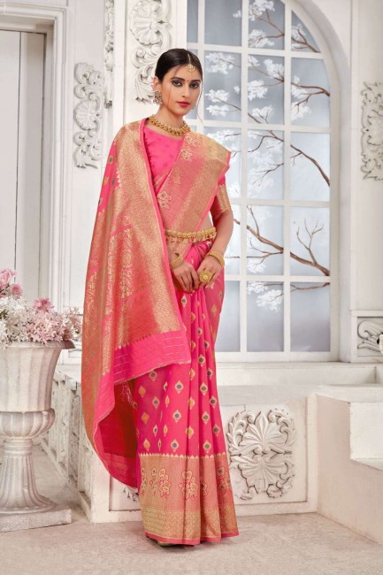 Banarasi silk Pink Banarasi Saree with Weaving
