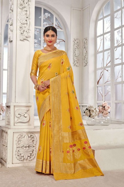 Banarasi Saree in Banarasi silk with Yellow  Weaving