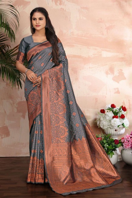 Grey Weaving Banarasi silk Banarasi Saree