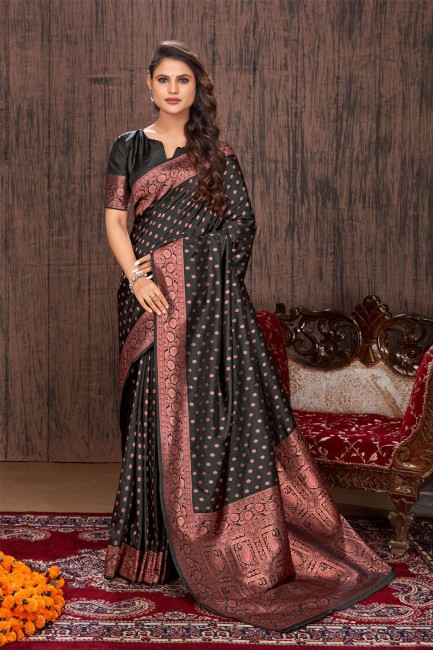 Banarasi silk Black Banarasi Saree with Weaving