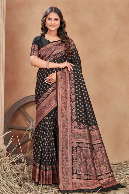 Weaving Banarasi silk Banarasi Saree in Black