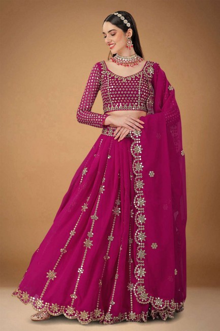 Georgette Wedding Lehenga Choli with Embroidered in Magenta