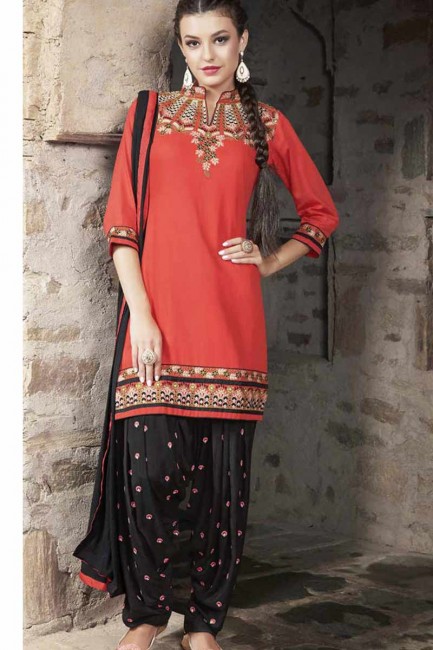 Latest Ethnic red Cotton Patiala Suit