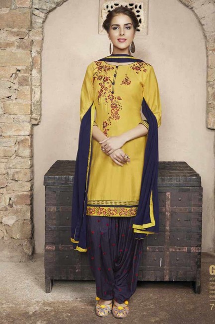 Alluring yellow Cotton Patiala Suit