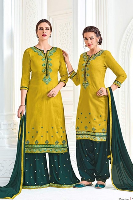 Appealing yellow Cotton Patiala Suit
